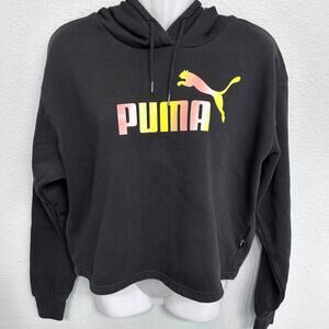PUMA BLACK CROPPED HOODIE SWEATSHIRT WOMEN SIZE MEDIUM